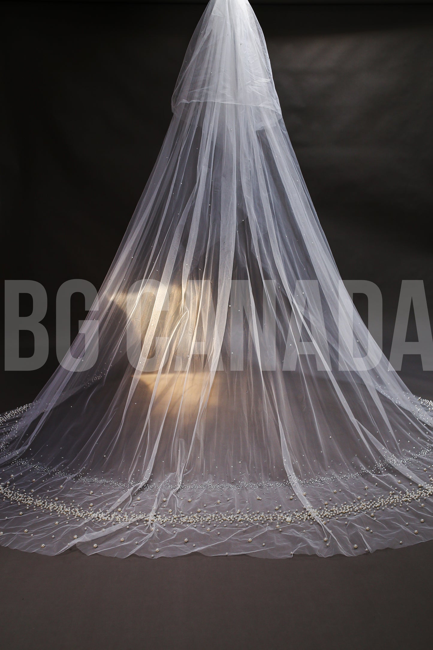 Cathedral Veil Exquisite Pearl Rhinestone Trim Cascade - Venus Pearl Elegance