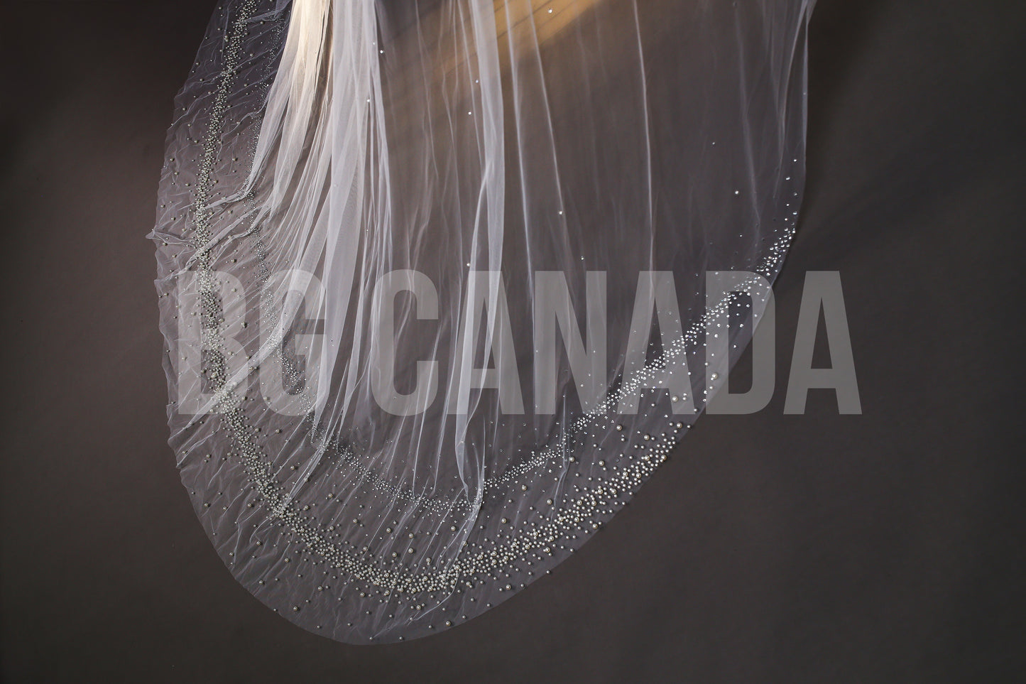 Cathedral Veil Exquisite Pearl Rhinestone Trim Cascade - Venus Pearl Elegance
