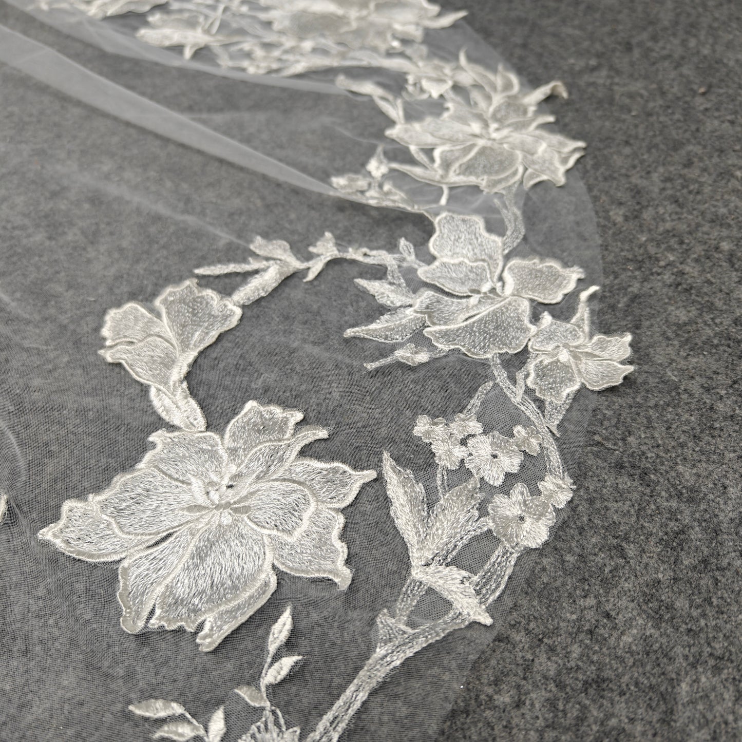 Cathedral Large Petal Floral Vine Lace Trim Cascade Veil - Luna Bloom