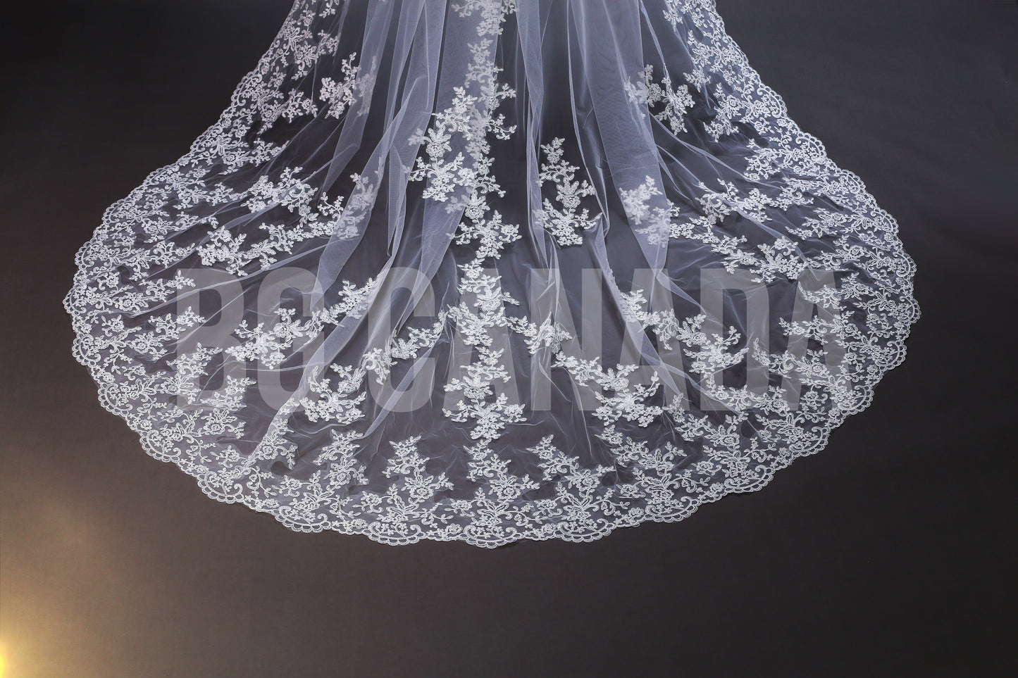 Long Luxury Veil Classic Floral Leaf Vine Lace Trim Cascade - Genevieve Heirloom