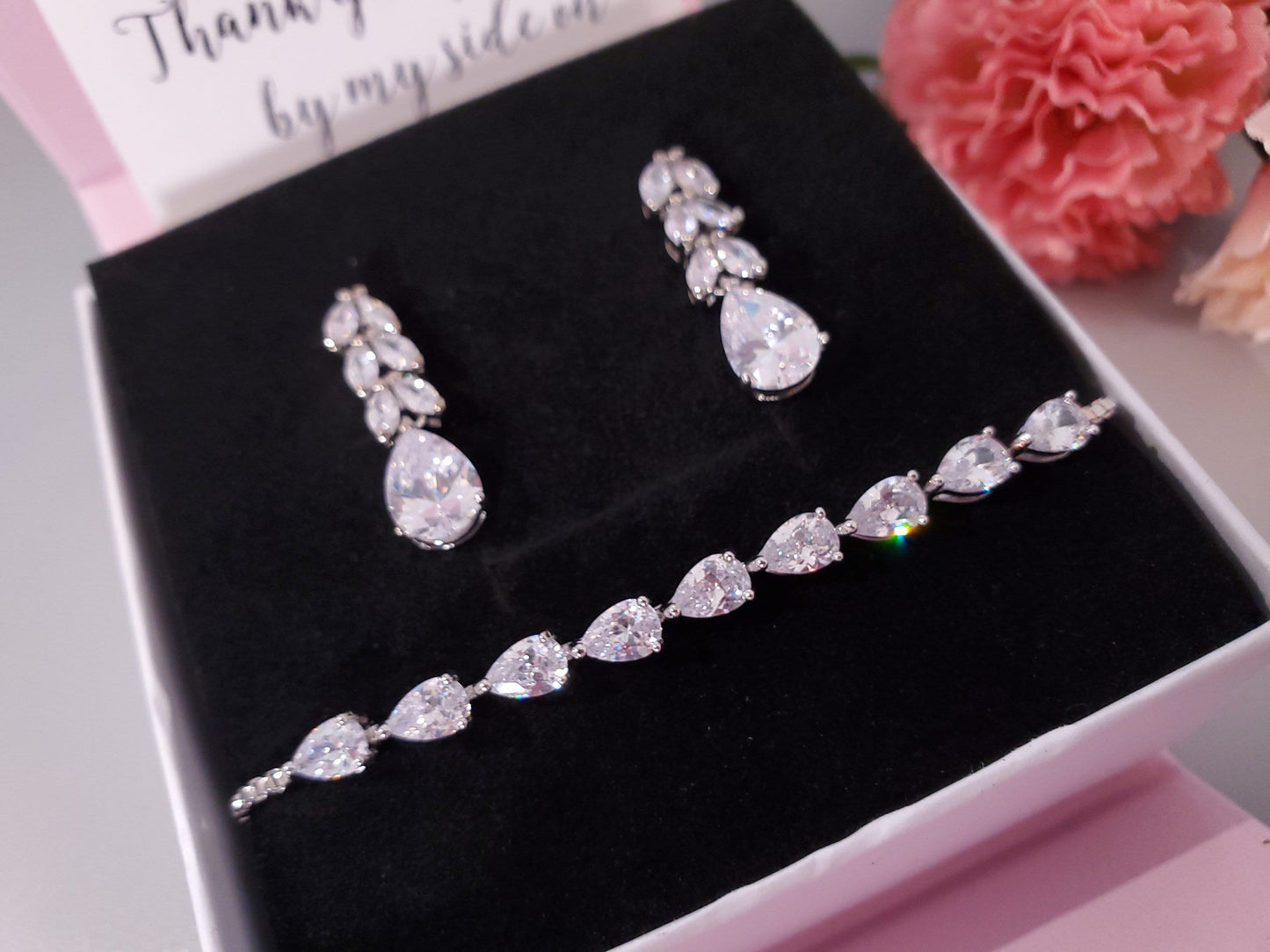 Silver Earrings crystal Bridal Squad gift Rehearsal dinner thank you gift bridesmaid jewelry bridal party gift Silver Earring hen party gift