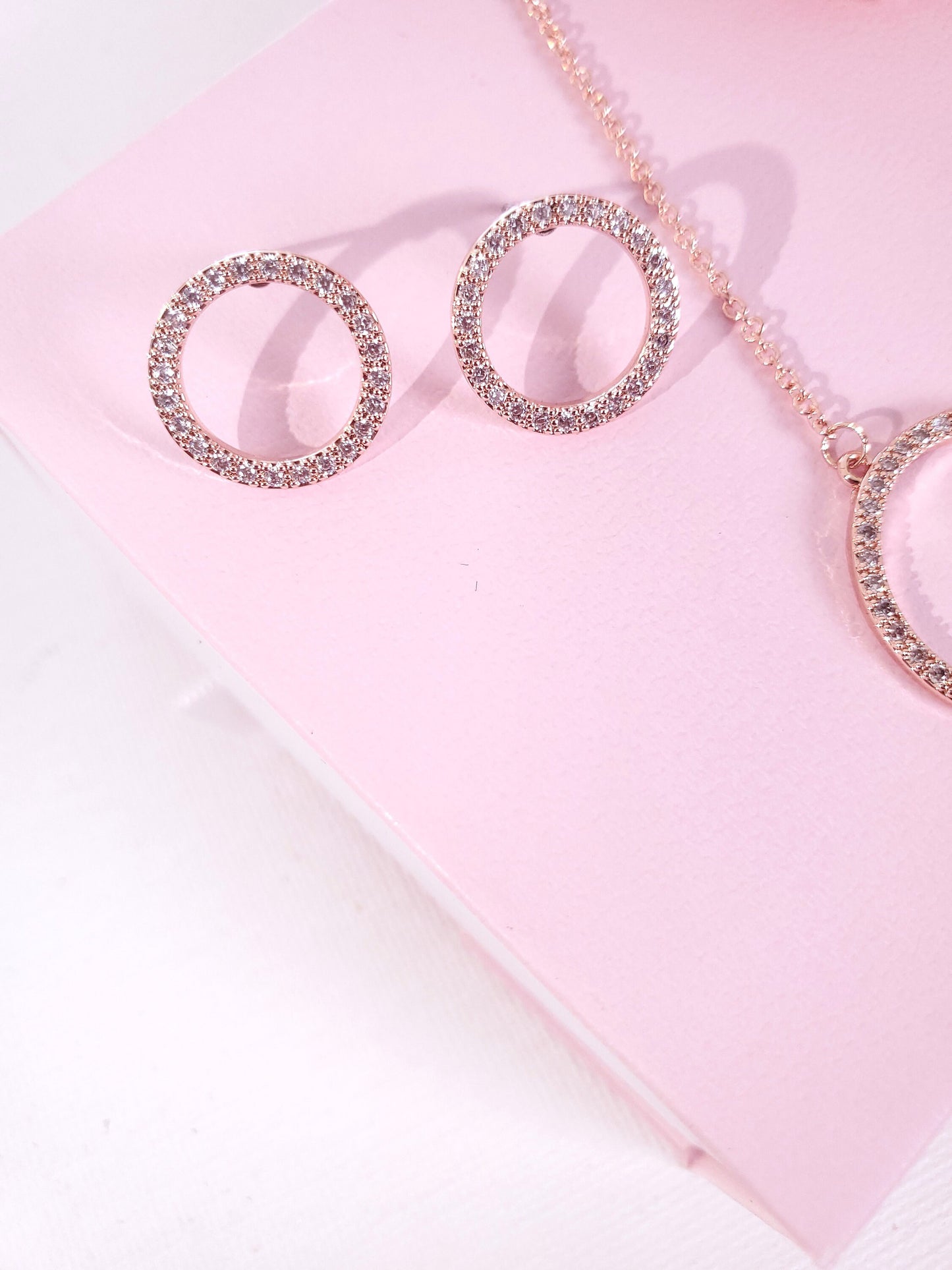 Rose Gold Circle Necklace Earrings Bridesmaids Eternity Necklace gift for her Karma Necklace Delicate Necklace Dainty Necklace