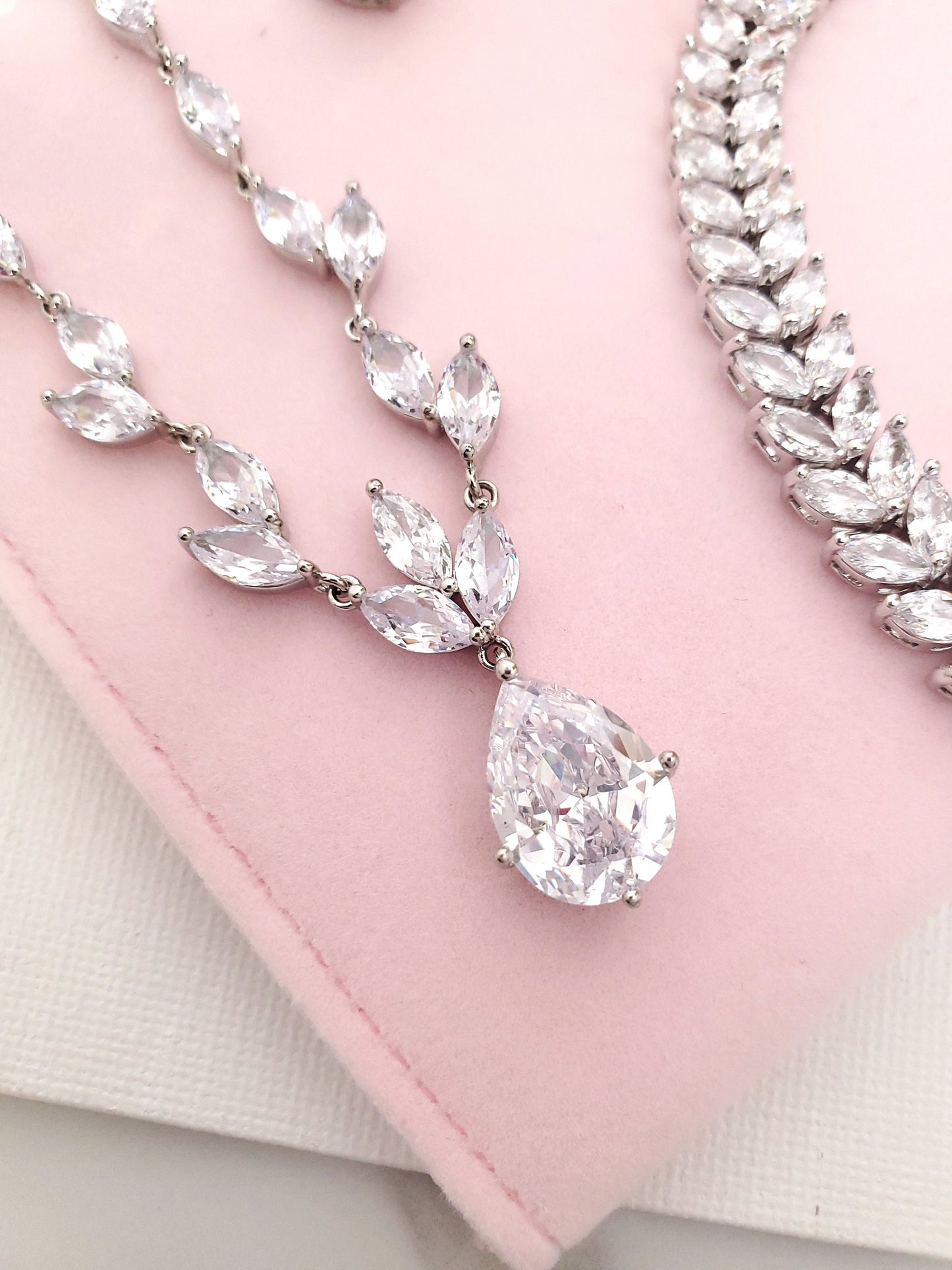 Silver necklace Dainty Bridal Necklace silver teardrop necklace minimalist necklace Jewellery Wedding Necklace CZ bridal jewelry zirconia