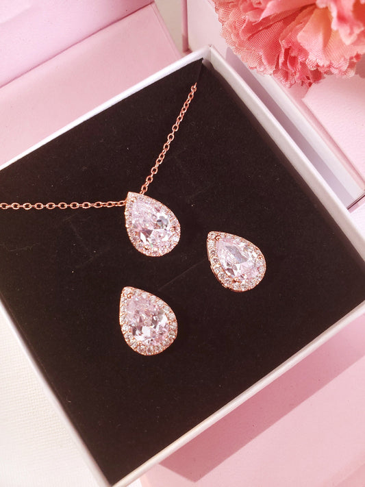 Bridal earrings rose gold bridesmaids gift set earring rose gold mother of bride Gift for her Thank you for being my bridesmaid Jewelry set