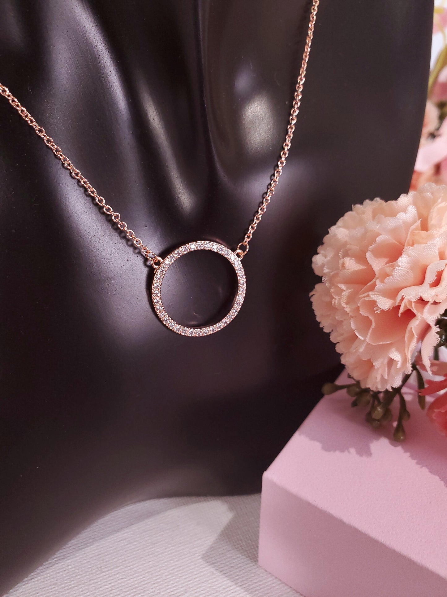 Rose Gold Circle Necklace Earrings Bridesmaids Eternity Necklace gift for her Karma Necklace Delicate Necklace Dainty Necklace