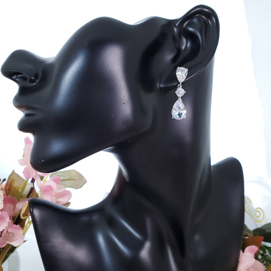 Bridal earrings silver statement bridal earrings long teardrop bracelet bridesmaids jewelry gift set maid of honor gift set