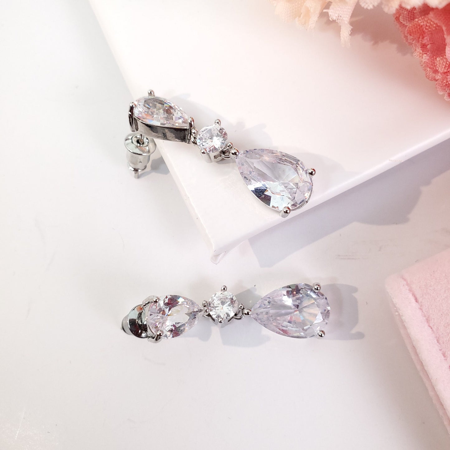 Bridal earrings silver statement bridal earrings long teardrop bracelet bridesmaids jewelry gift set maid of honor gift set