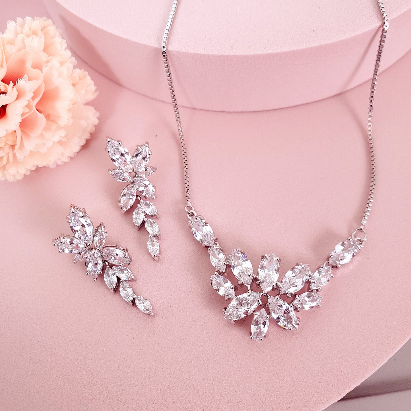 Bridal Necklace and Earring set wedding Jewellery leaf necklace for brides bridal accessories statement necklace with earrings silver
