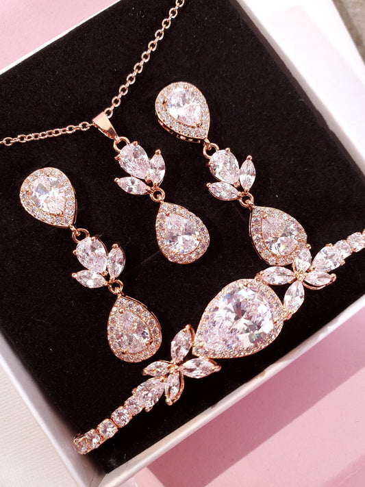 Bridal necklace set wedding earring wedding necklace silver earrings bridal jewelry set CZ drop earring silver bridal jewelry set