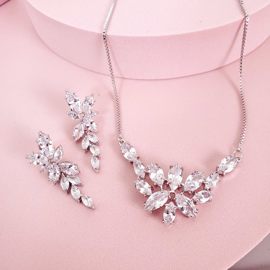Bridal Necklace and Earring set wedding Jewellery leaf necklace for brides bridal accessories statement necklace with earrings silver