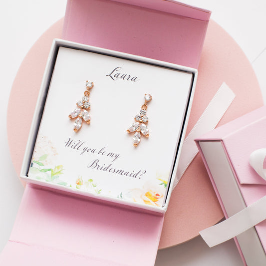 Bridesmaids proposal gift box bridal leaf earrings bridal party Gift bridesmaid proposal earrings will you be my bridesmaid bridal shower