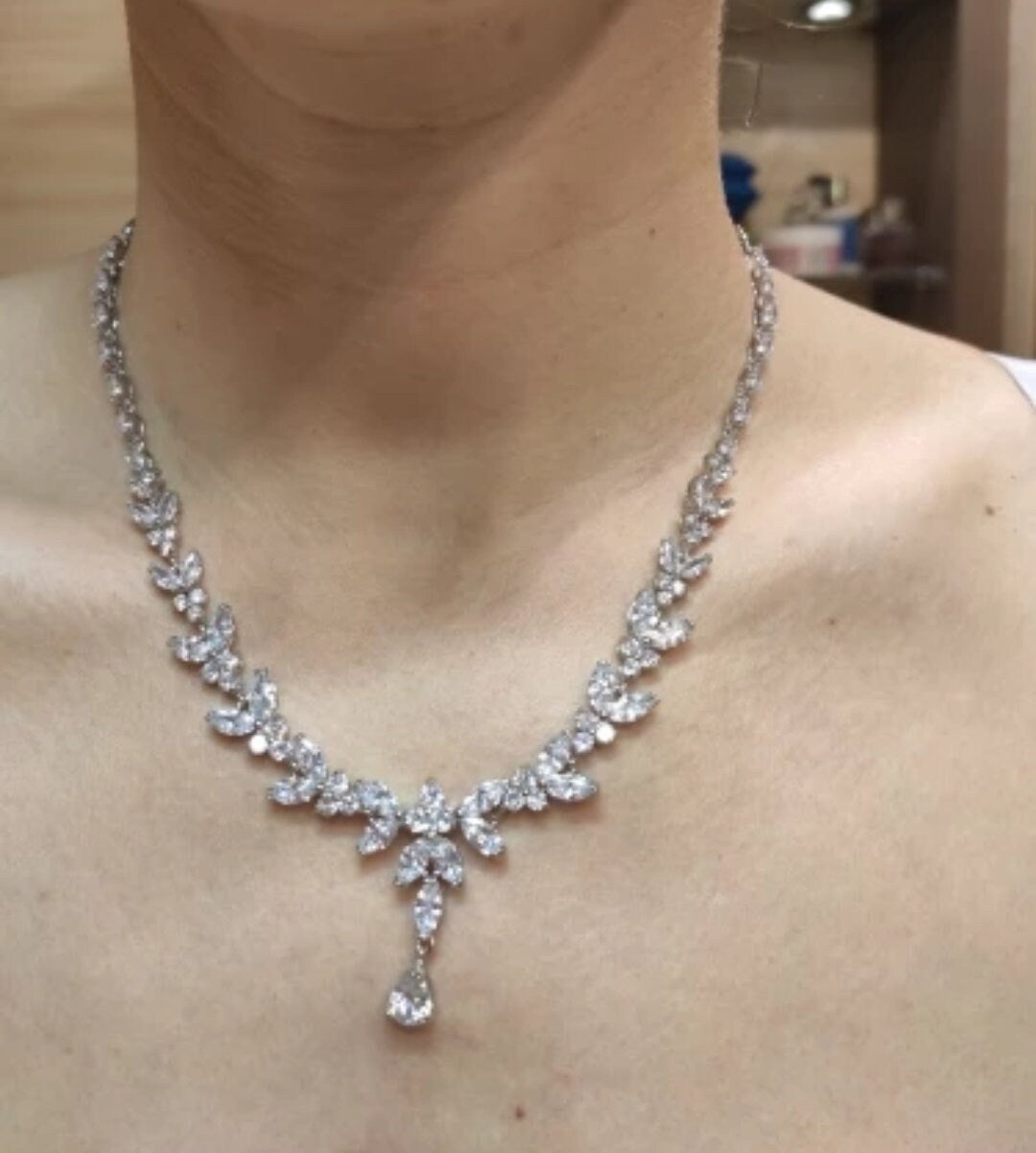 Bridal Necklace and long dainty Earring set wedding jewelry for brides bridal accessories wedding jewelry set