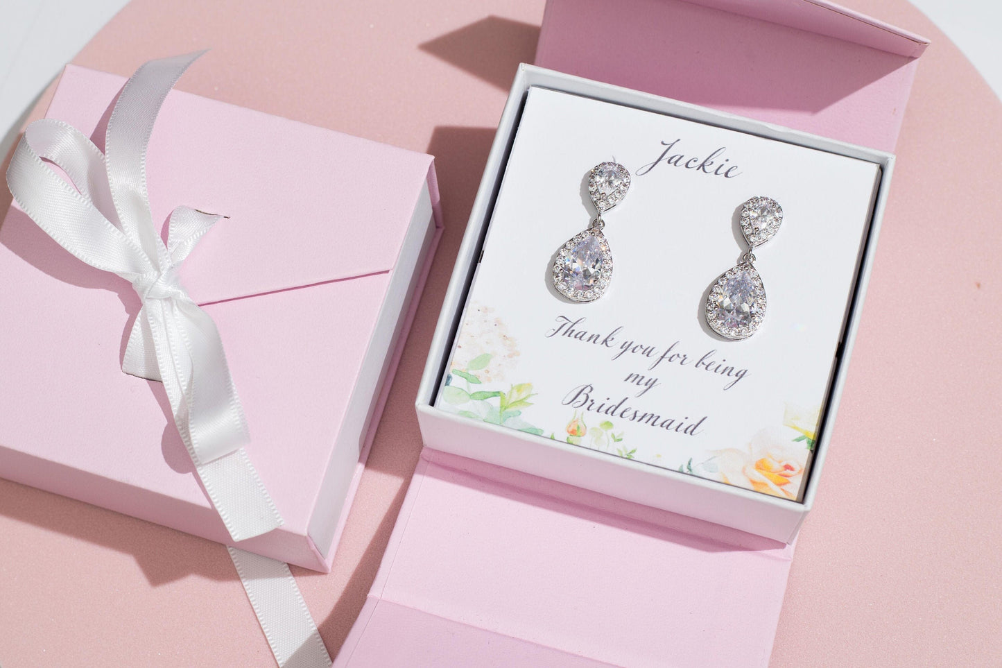 Bridesmaids gift jewelry set personalized silver bridesmaid proposal earring bridal party gift maid of honor gift bridal jewelry gift her