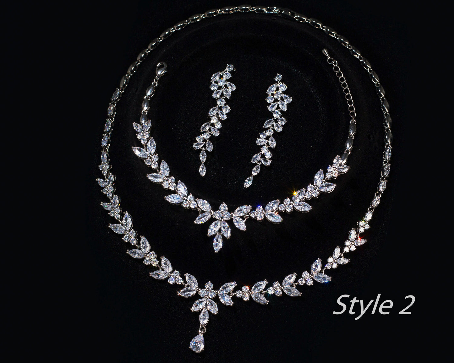 Bridal Necklace and long dainty Earring set wedding jewelry for brides bridal accessories wedding jewelry set