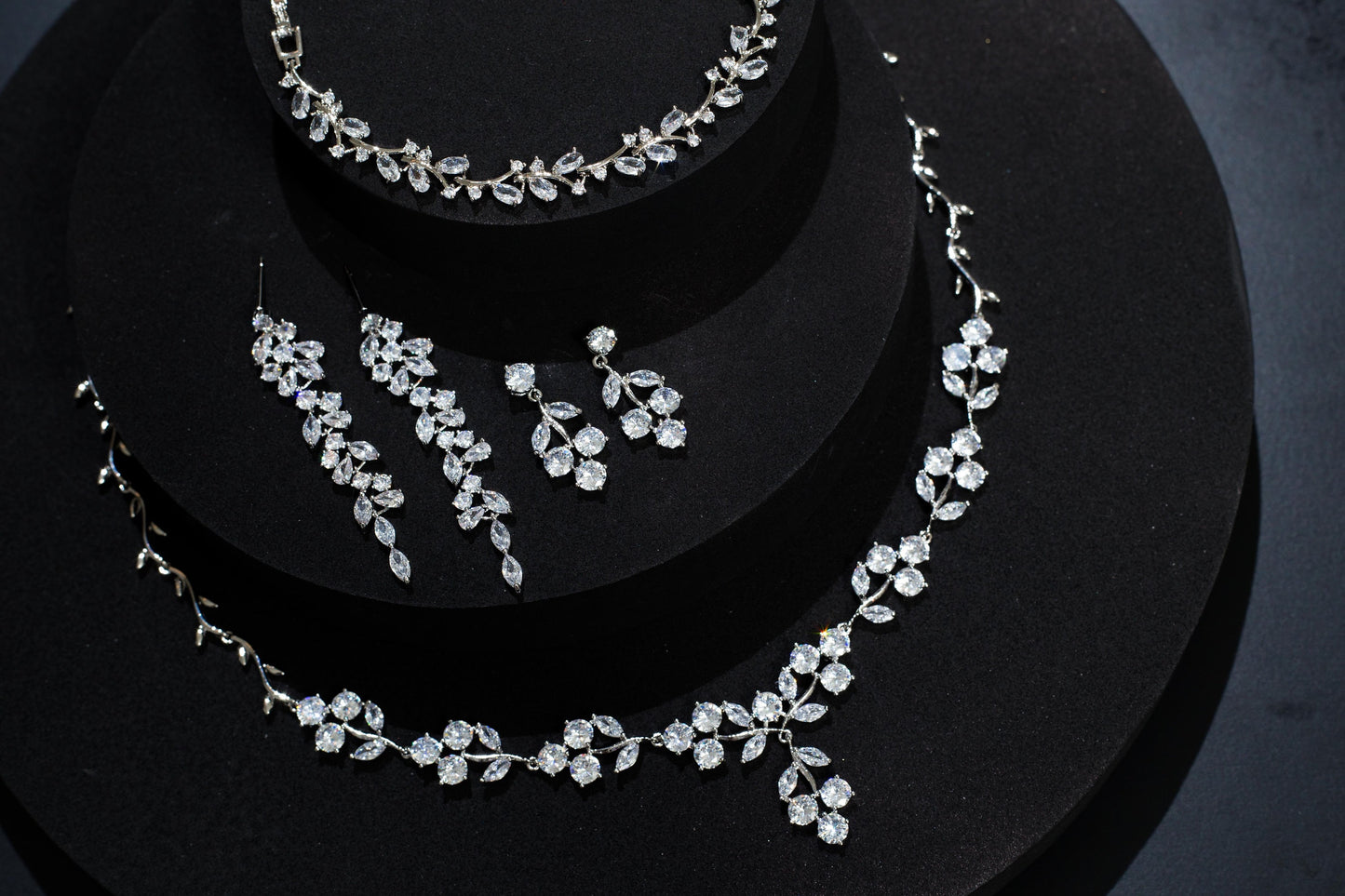 Bride necklace silver Wedding Jewelry bridal necklace and earrings set bridal Jewelry Set, zirconia necklace for Bride