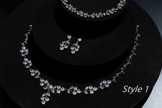 Bride necklace silver Wedding Jewelry bridal necklace and earrings set bridal Jewelry Set, zirconia necklace for Bride
