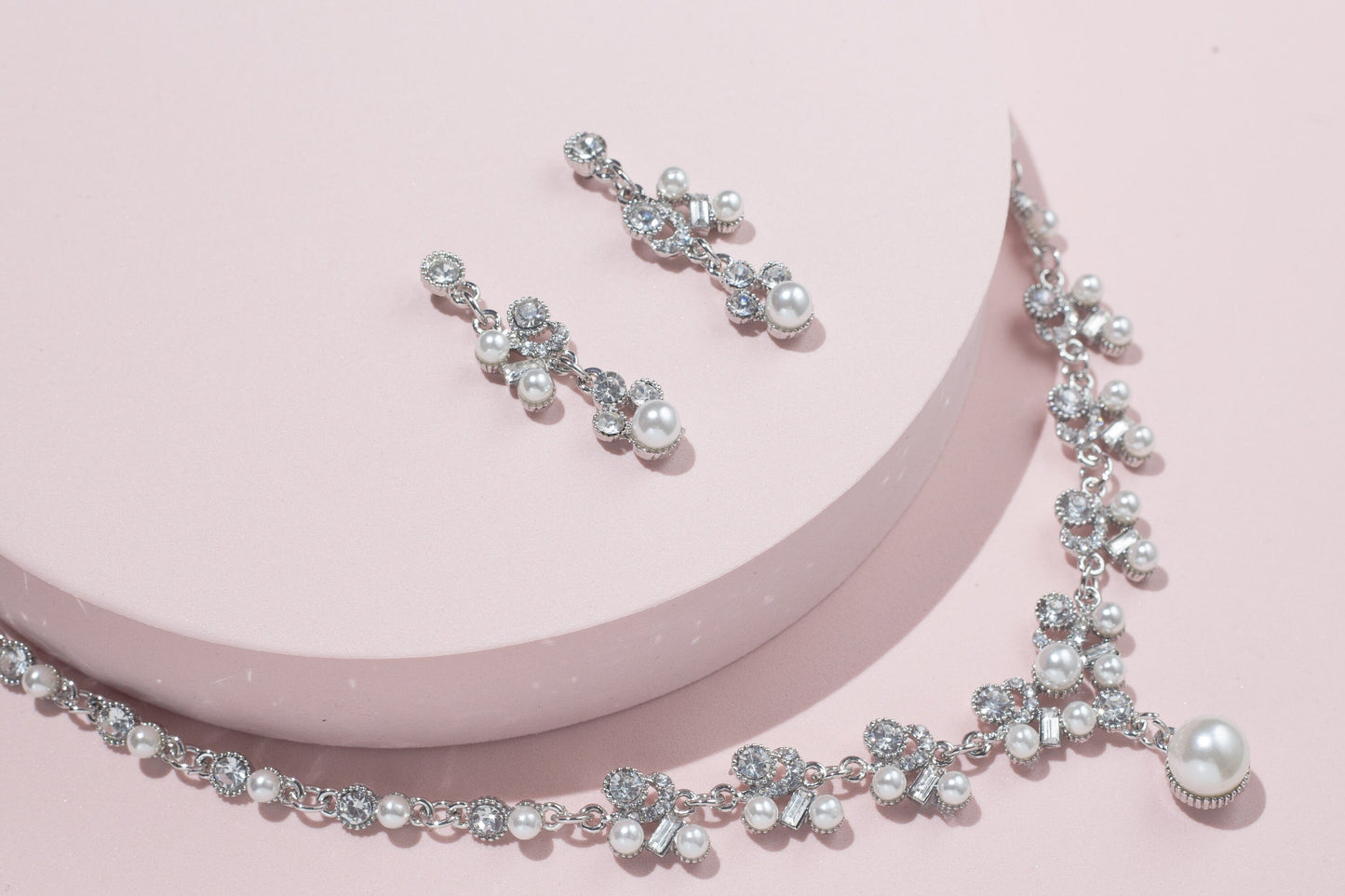 Bridal necklace set pearl silver bridal jewelry bridal necklace wedding jewelry wedding accessories wedding necklace set