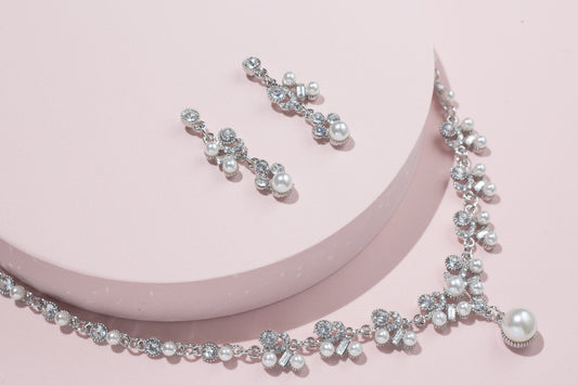 Bridal necklace set pearl silver bridal jewelry bridal necklace wedding jewelry wedding accessories wedding necklace set