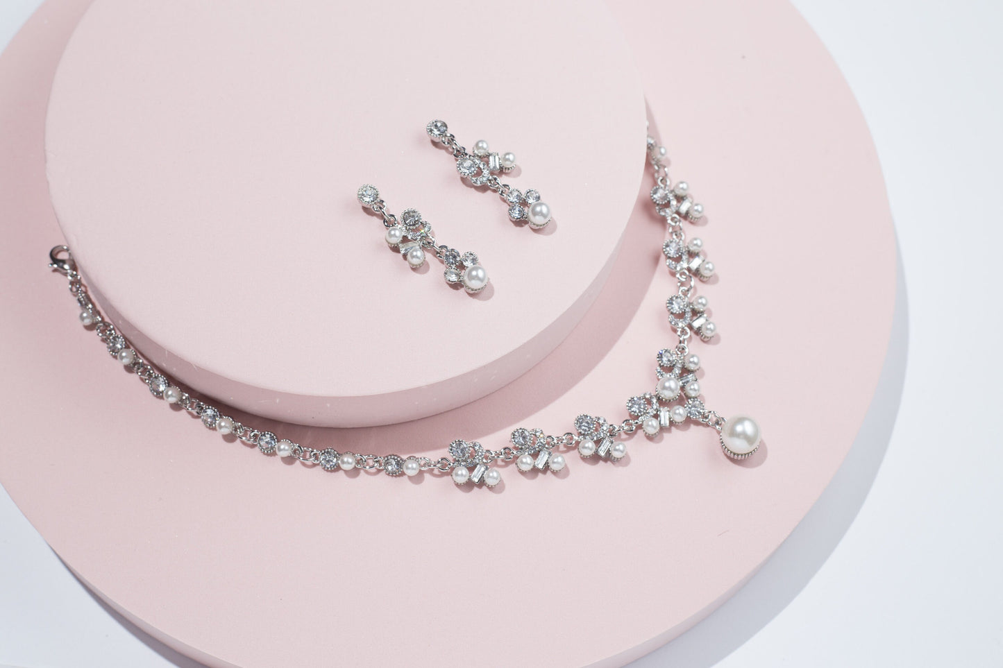 Bridal necklace set pearl silver bridal jewelry bridal necklace wedding jewelry wedding accessories wedding necklace set