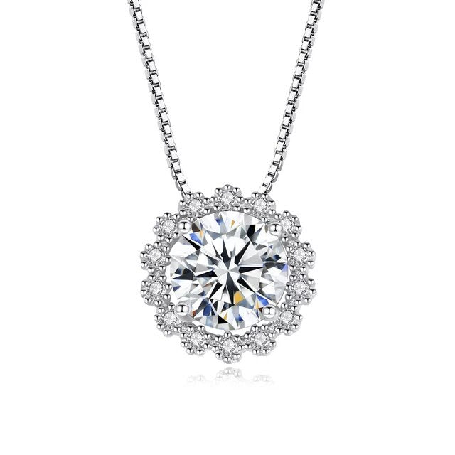 Certifed VVS1 Moissanite Pendant Necklace flower shaped pendant necklace sterling silver necklace moissanite diamond necklace dainty