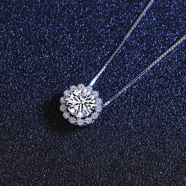 Certifed VVS1 Moissanite Pendant Necklace flower shaped pendant necklace sterling silver necklace moissanite diamond necklace dainty