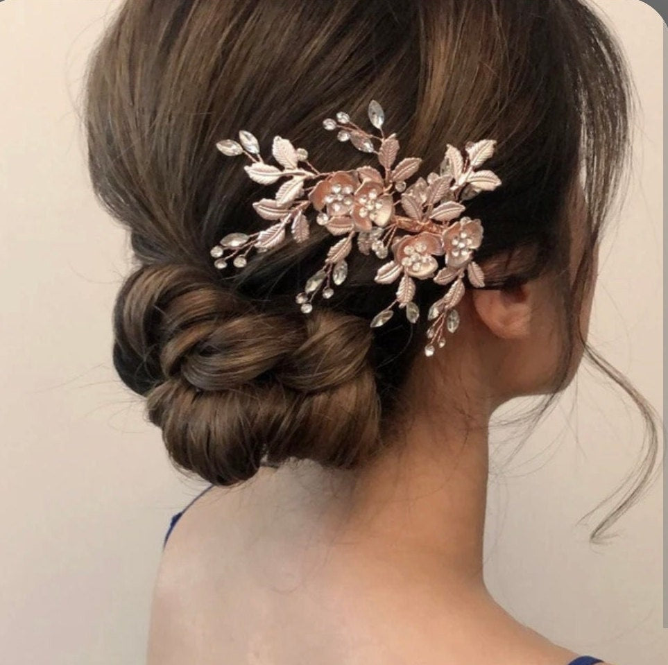 Floral Bridal Hair Comb Wedding Hair Accessories Bridal Hair Comb Rose Gold Comb Silver Hair Comb Hair pin Matching Bridesmaids Hair pin