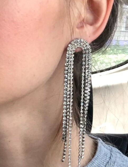 Extra long tassel earrings rhinestone tassel earrings bridal stateme t earrings 2022 trendy bridal earrings