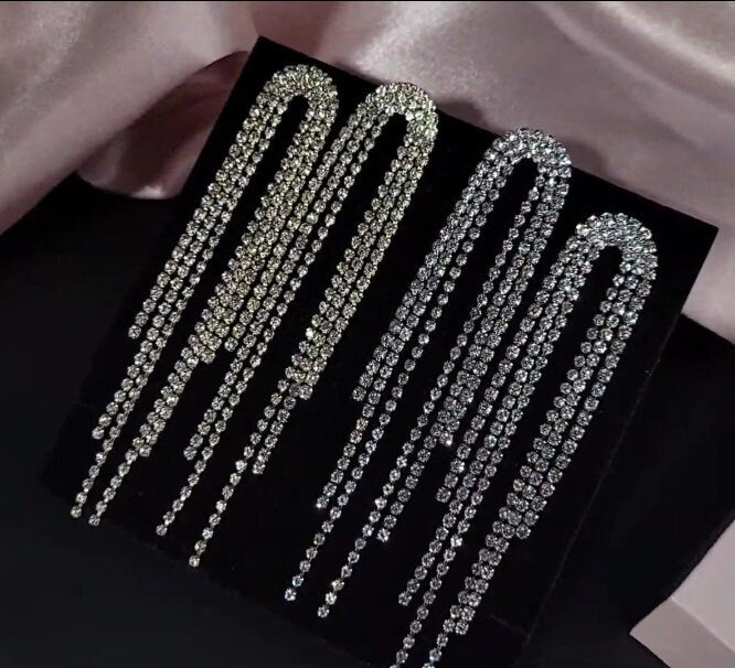 Extra long tassel earrings rhinestone tassel earrings bridal stateme t earrings 2022 trendy bridal earrings