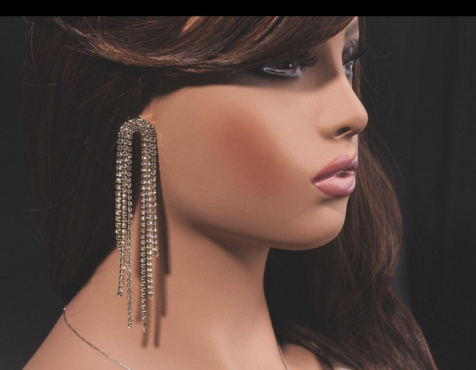 Extra long tassel earrings rhinestone tassel earrings bridal stateme t earrings 2022 trendy bridal earrings