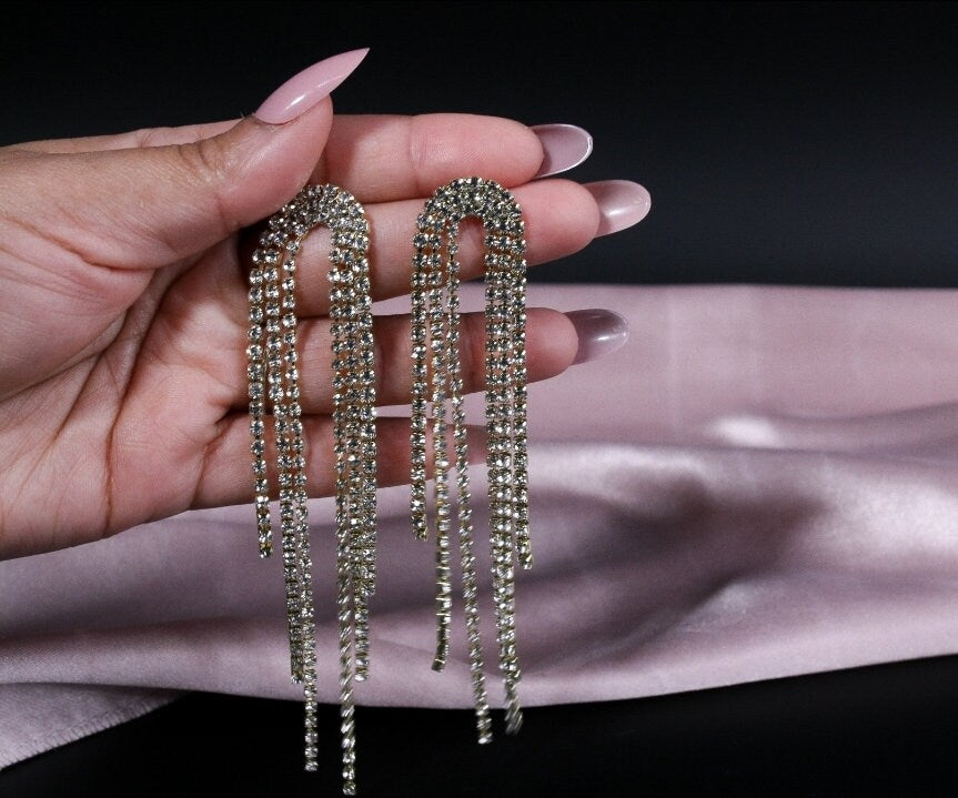 Extra long tassel earrings rhinestone tassel earrings bridal stateme t earrings 2022 trendy bridal earrings