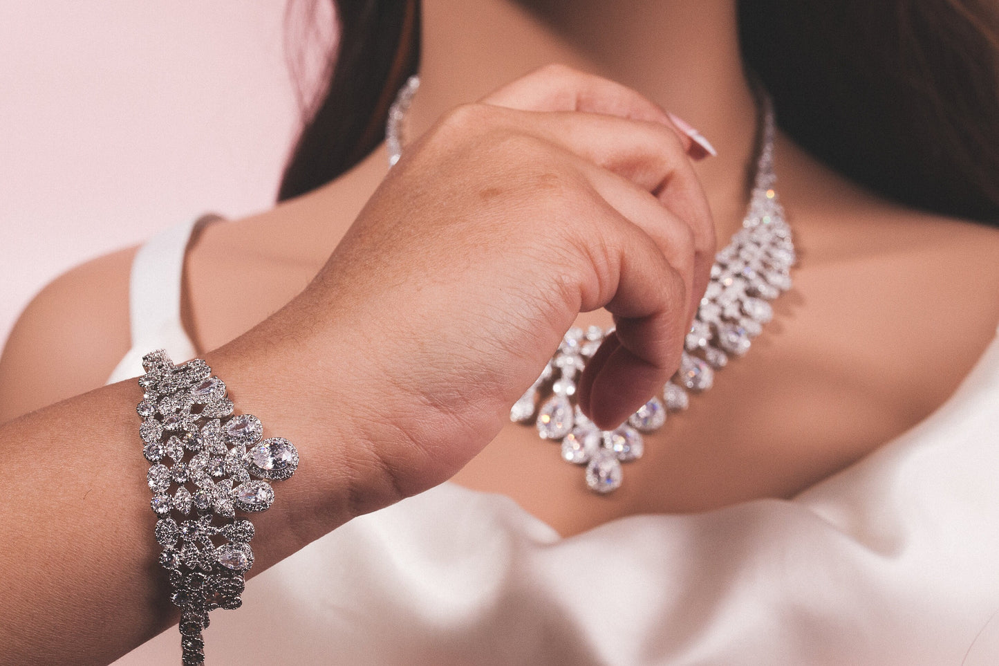 Luxury wedding jewelry cz bridal necklace set silver jewelry set