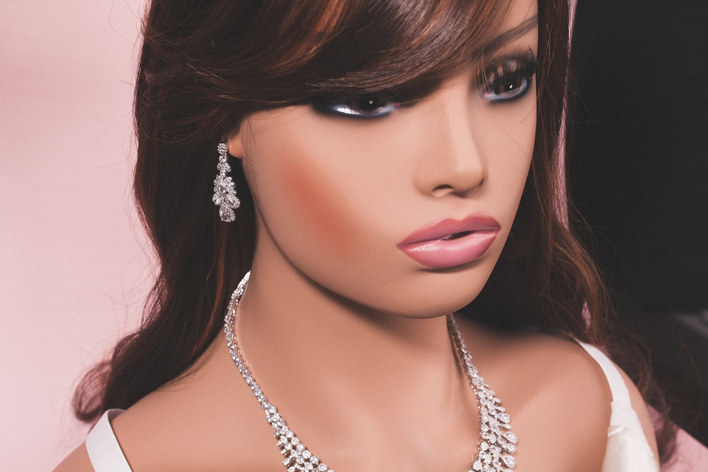 Luxury wedding jewelry cz bridal necklace set silver jewelry set