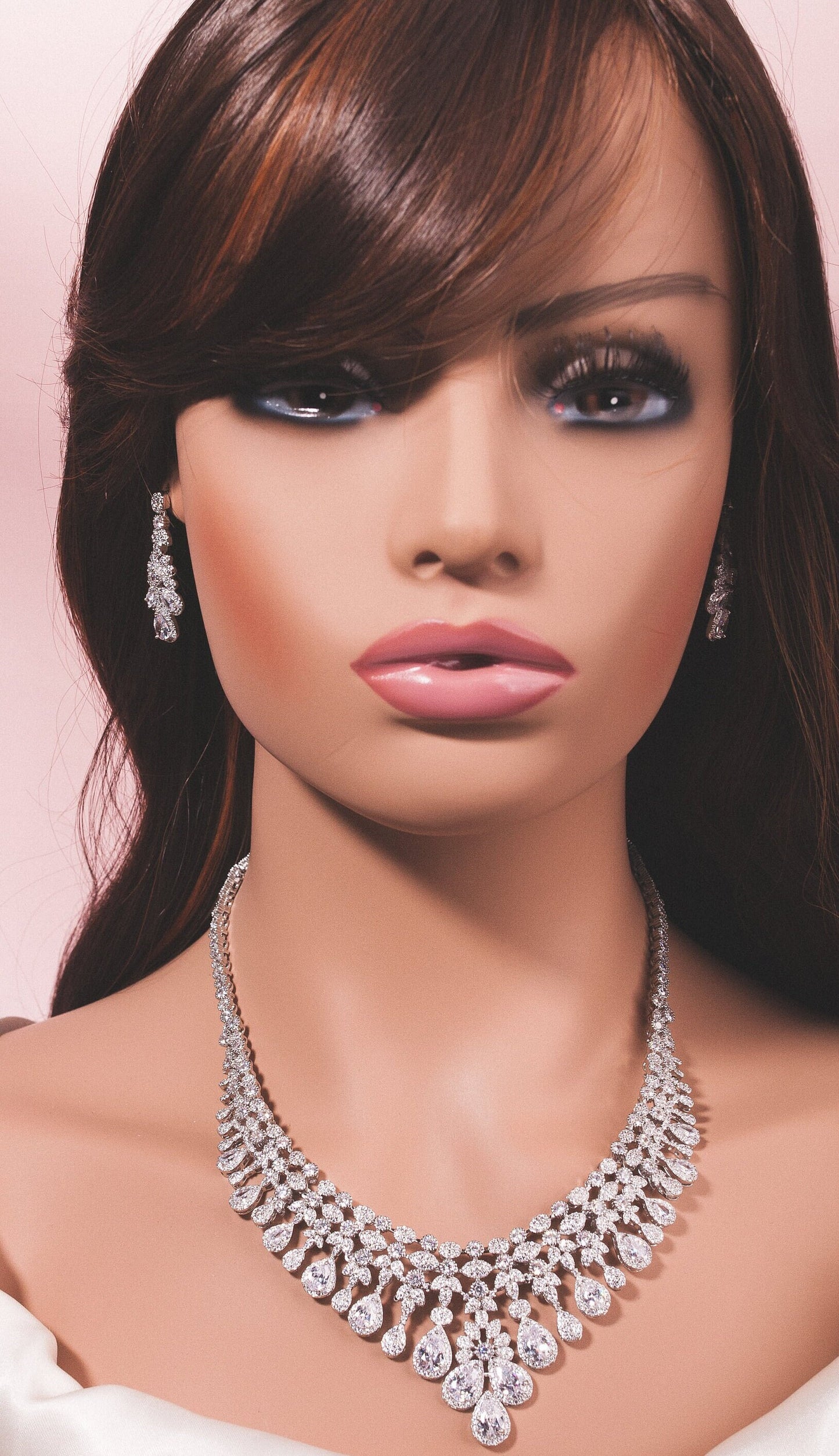Luxury wedding jewelry cz bridal necklace set silver jewelry set