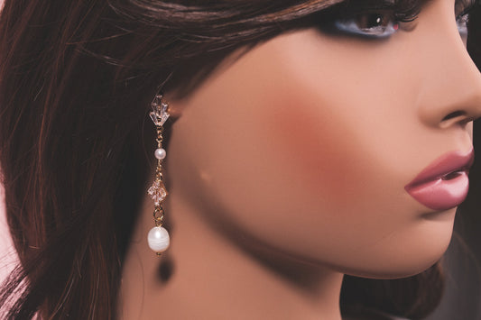 Freshwater pearl drop earrings zircon handmade earrings handmade wedding jewelry Bridal earrings statement bridal earrings unique earrings