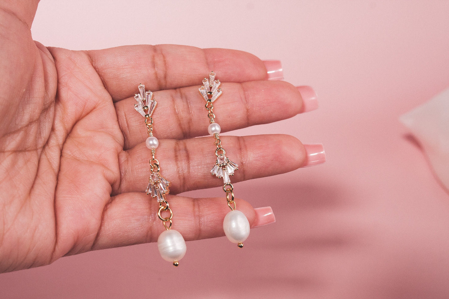 Freshwater pearl drop earrings zircon handmade earrings handmade wedding jewelry Bridal earrings statement bridal earrings unique earrings