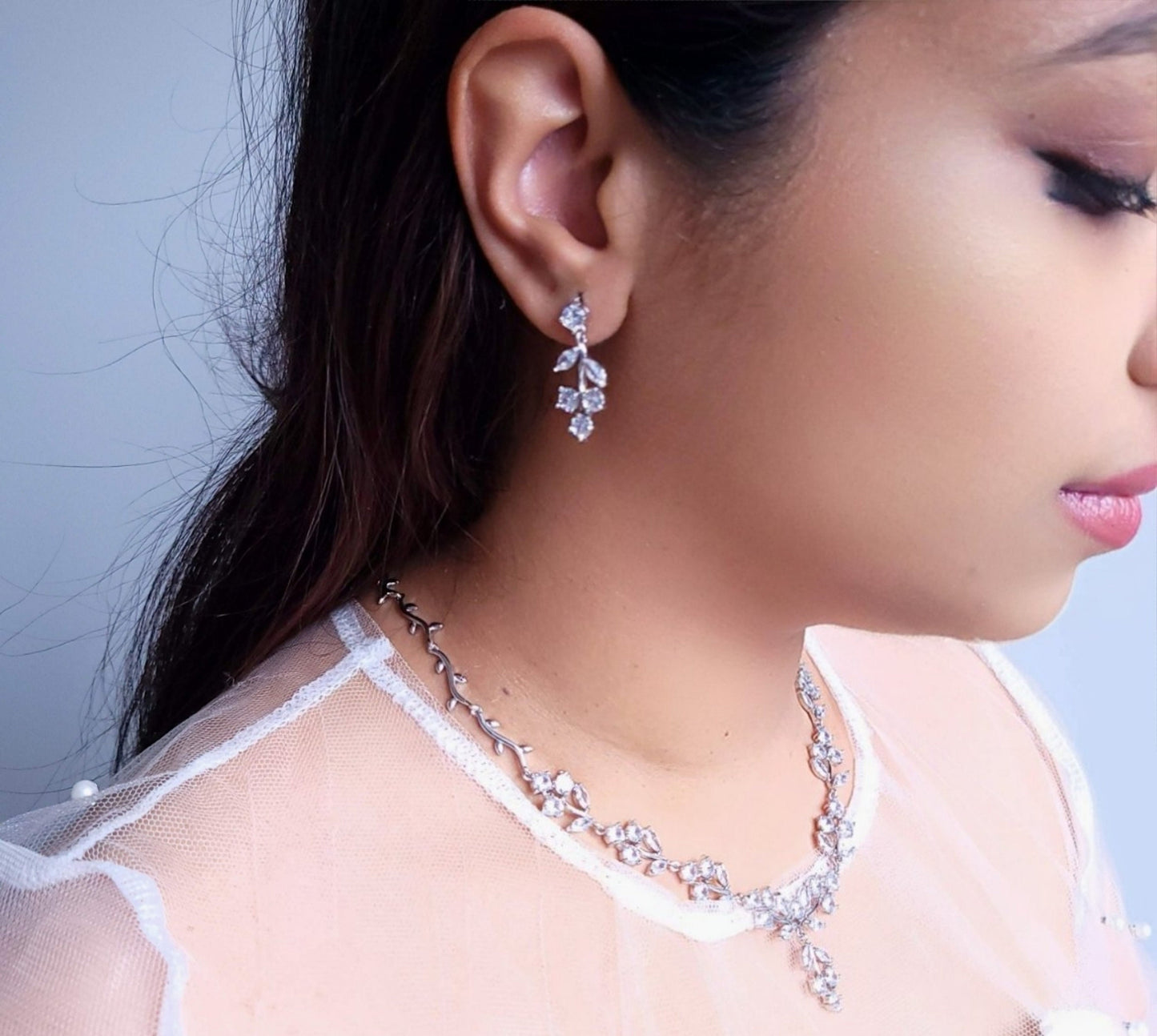 Bride necklace silver Wedding Jewelry bridal necklace and earrings set bridal Jewelry Set, zirconia necklace for Bride