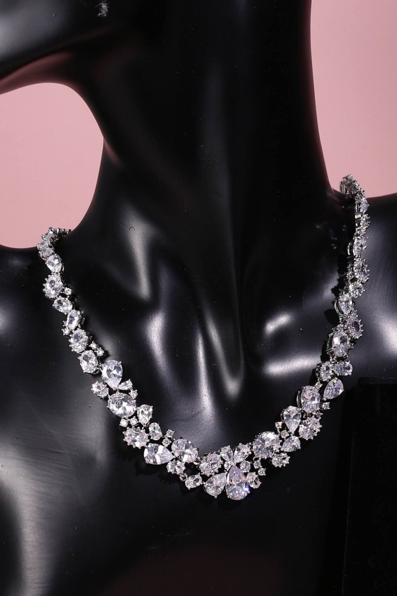 Silver necklace Bridal necklace wedding necklace Bridal jewelry Back jewelry Wedding Jewellery Wedding jewelry set extra long earrings