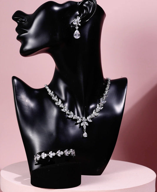Zirconia Bridal Jewelry Set Wedding Necklace Earrings Bracelet Earrings Women Evening Cocktail Necklace Set for Brides Art Deco Jewelry