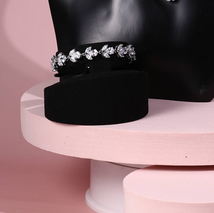 Zirconia Bridal Jewelry Set Wedding Necklace Earrings Bracelet Earrings Women Evening Cocktail Necklace Set for Brides Art Deco Jewelry