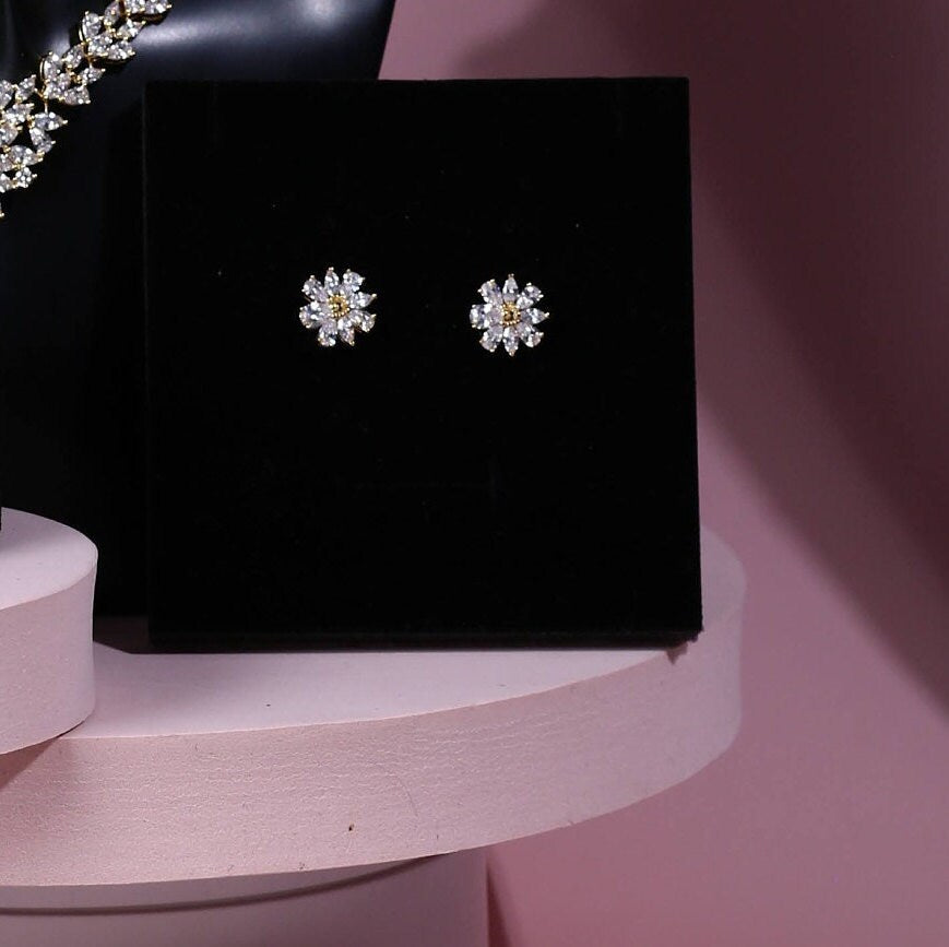 Cubic Zirconia Leaves necklace Diamond Earrings and Necklace set Bridal Jewelry,