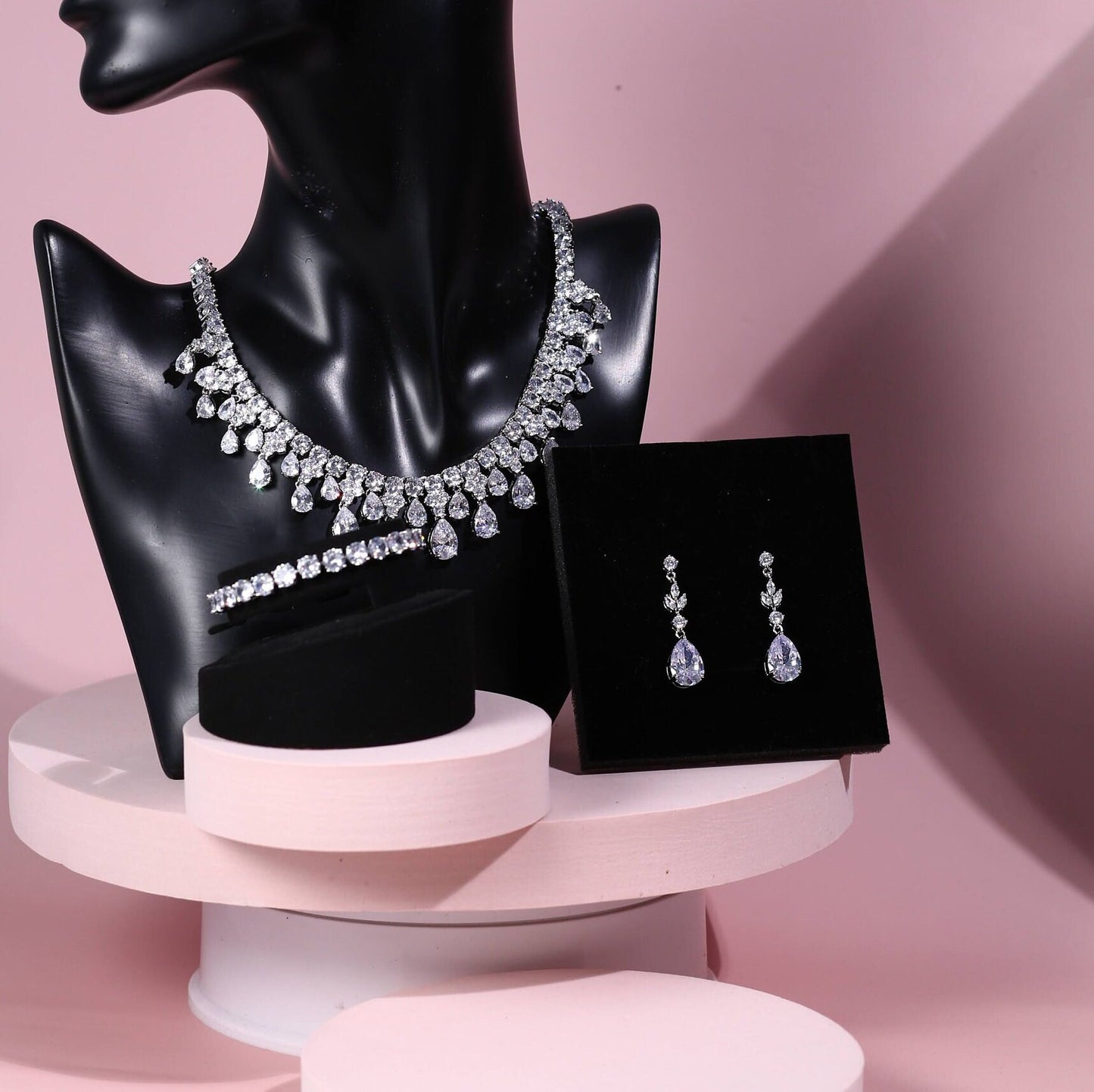 Luxury Bridal Necklace silver crystal wedding necklace CZ jewelry wedding jewelry brides statement bridal necklace anniversary gift set