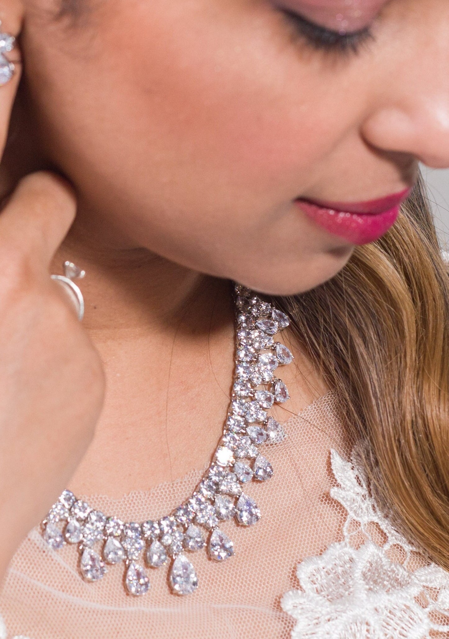 Luxury Bridal Necklace silver crystal wedding necklace CZ jewelry wedding jewelry brides statement bridal necklace anniversary gift set