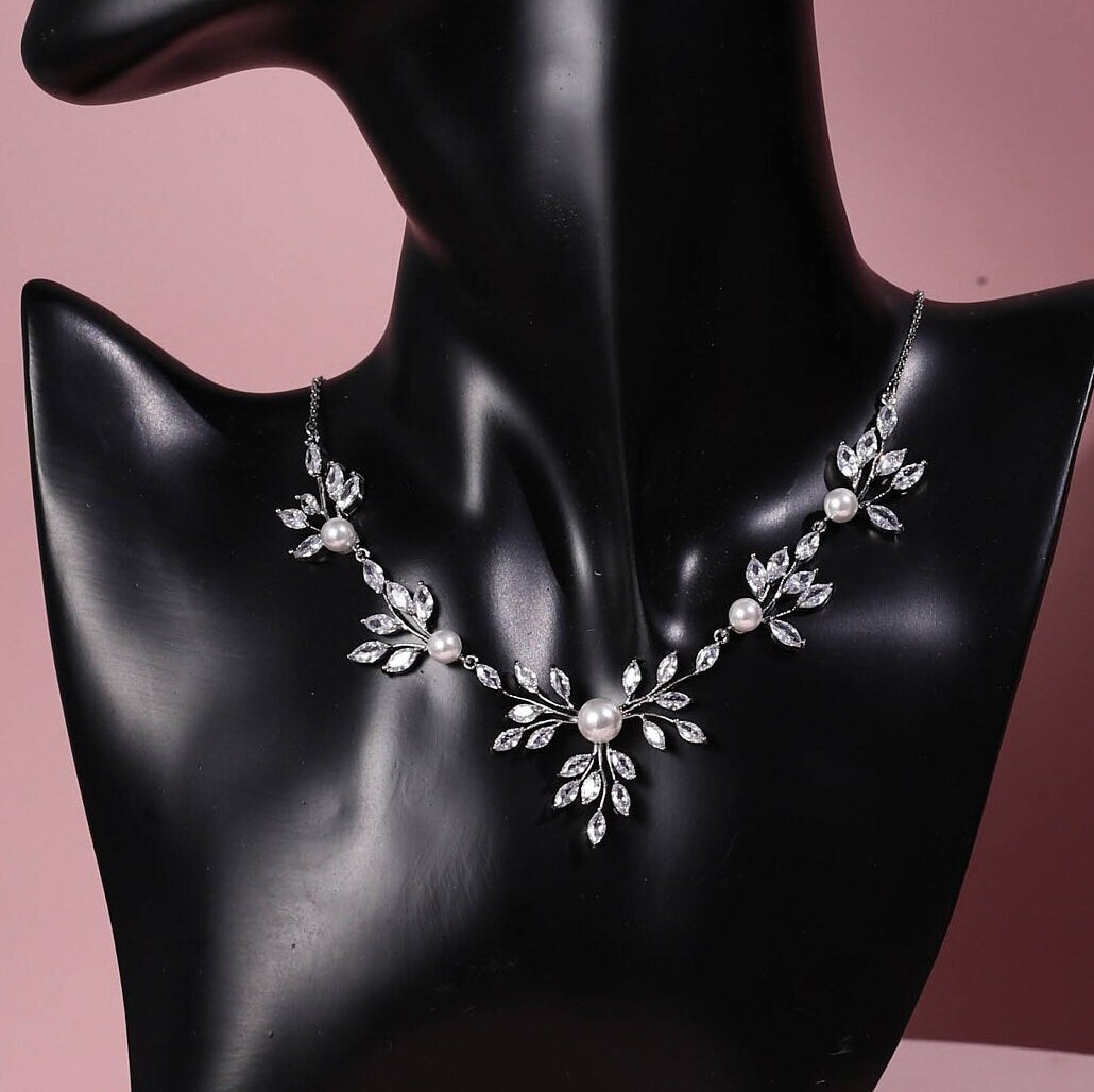 Wedding necklace set silver bridal jewelry bridal necklace crystal wedding jewelry wedding accessories bridal necklace set zirconia