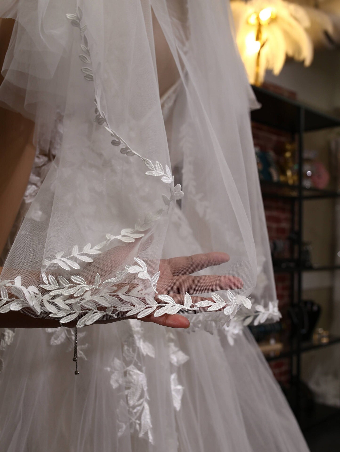 Veil with leaf border leaf vine edge Cathedral long veil Bridal veil white veil long cathedral veil wedding veil ivory veil