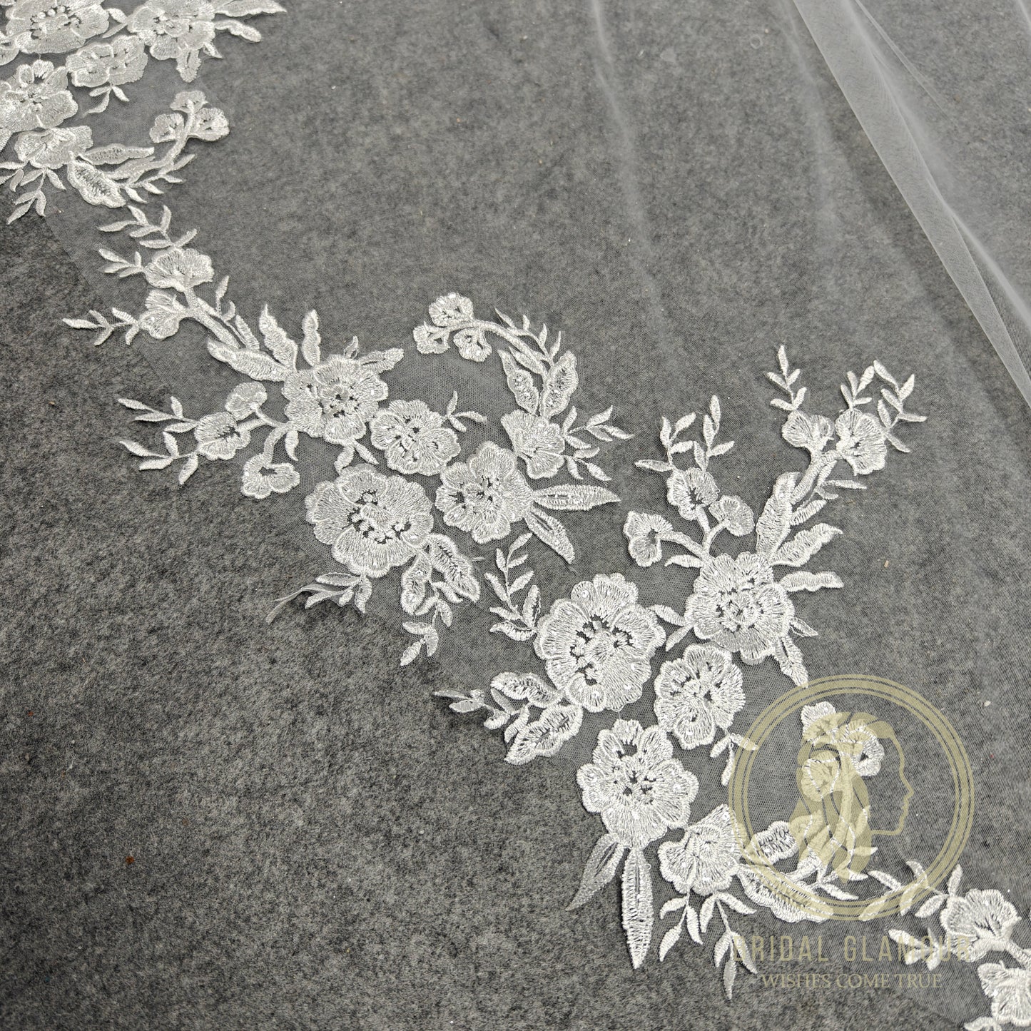 Long veil cathedral wedding veil with lace ivory wedding veil