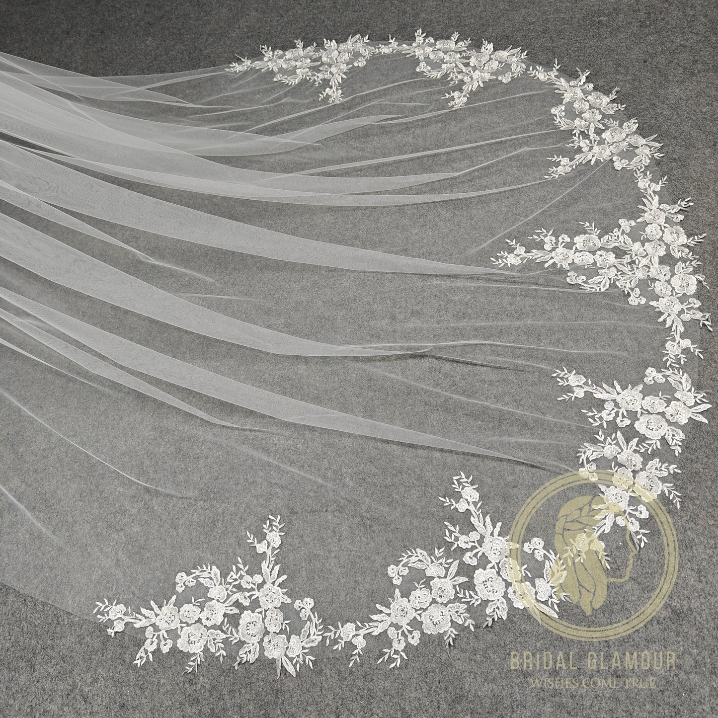 Long veil cathedral wedding veil with lace ivory wedding veil