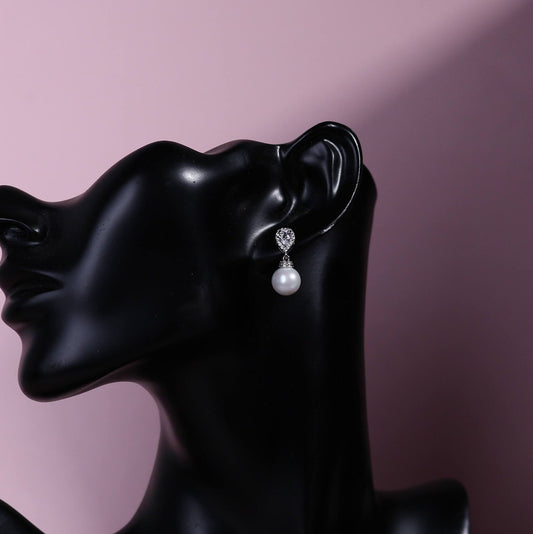 Silver pearl necklace bride mother necklace set MIL necklace Round pearl necklace set bridesmaids gift ideas