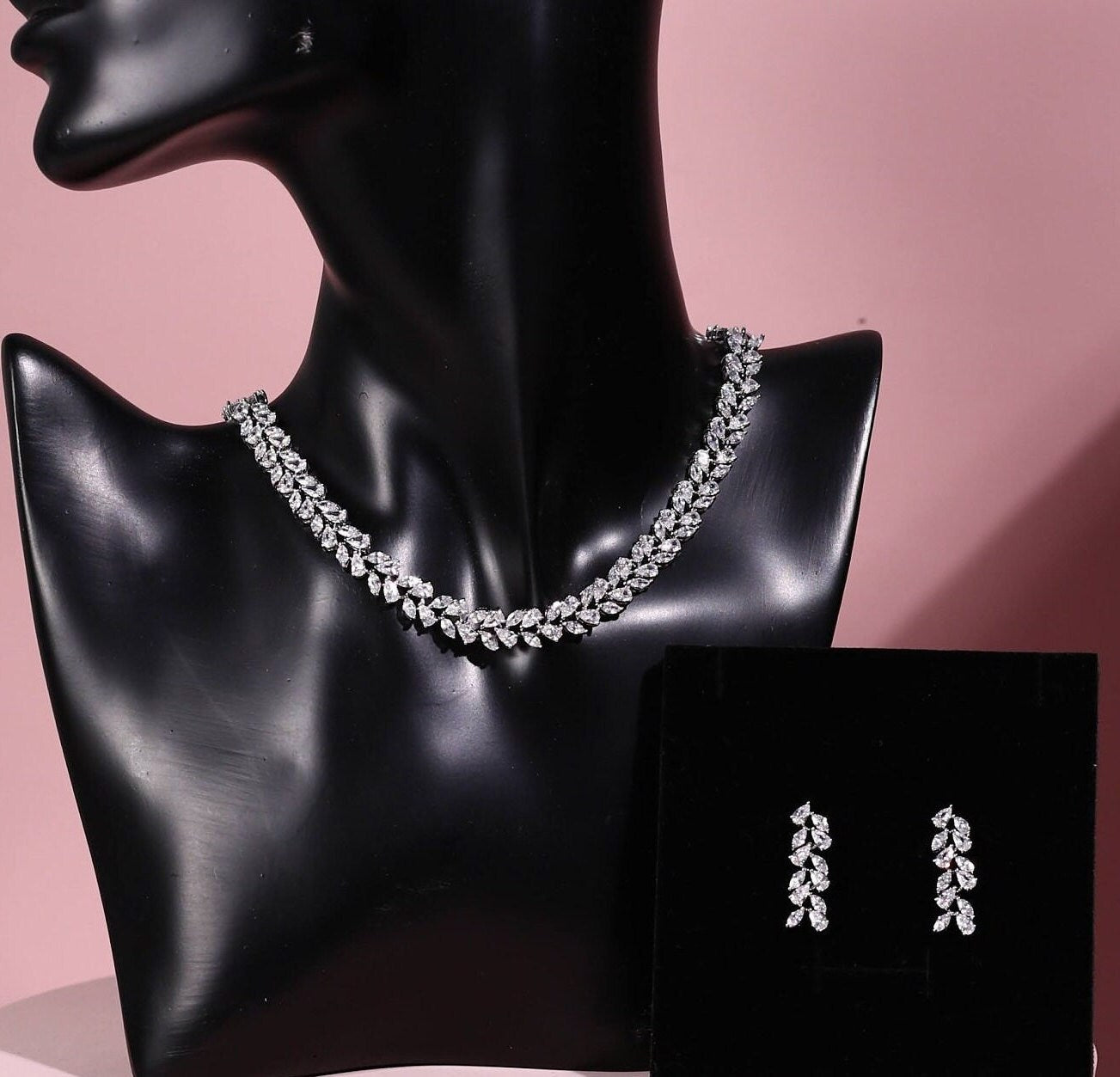 Jewelry Set for Brides, Wedding Necklace Set, Bridal Jewellery, Cubic Zirconia Wedding Jewelry Set for Brides Bracelet bridal leaf