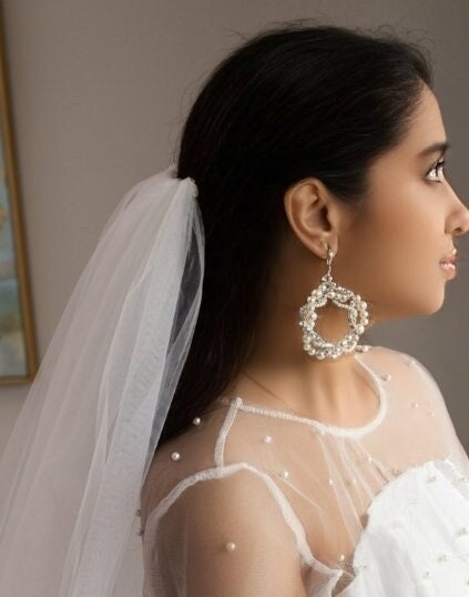 Pearl Earrings hoop earrings pearl Vintage Style Bridal Earrings silver pearl earrings hoop earring wedding