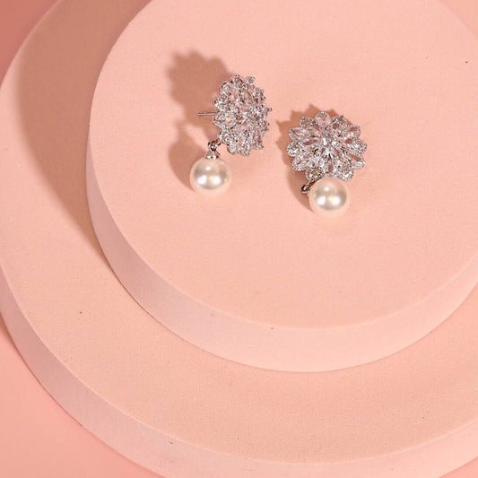 Floral stud earrings Bridal earrings pearl drop wedding earrings bridal jewelry mother of bride groom earrings